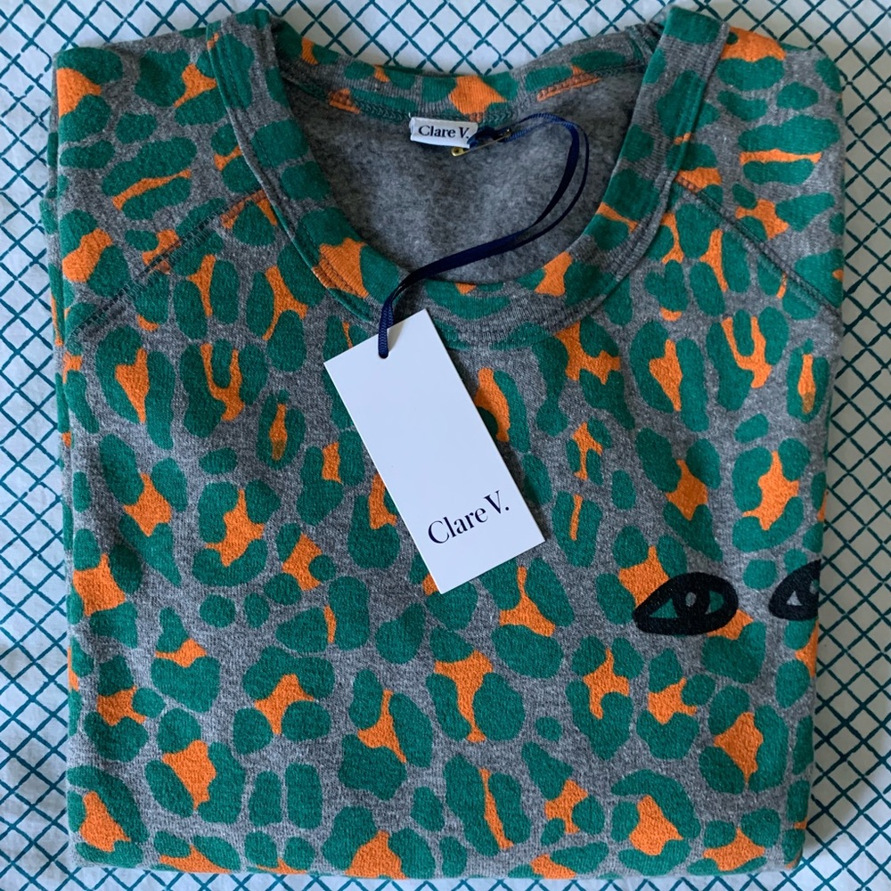 CLARE V. LEOPARD SWEATSHIRT With eyes Size Small NEW RARE